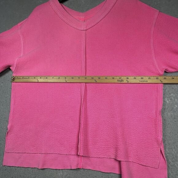 AERIE Sweater S Hot Pink Textured V-neck Oversized Ribbed Sweater Athlesiure - Picture 5 of 13